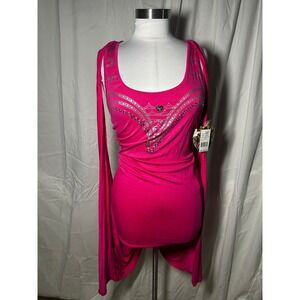 Deadstock Apple Bottoms Couture Hot Pink Draped Dress Silver Foil Grommet Large